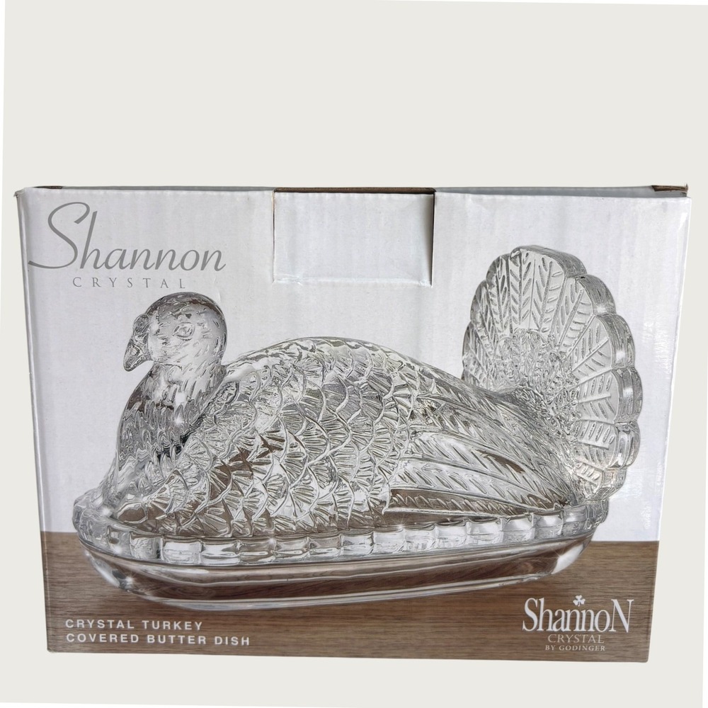 Shannon Crystal Turkey Covered Butter Dish Clear New Godinger 42945 Thanksgiving